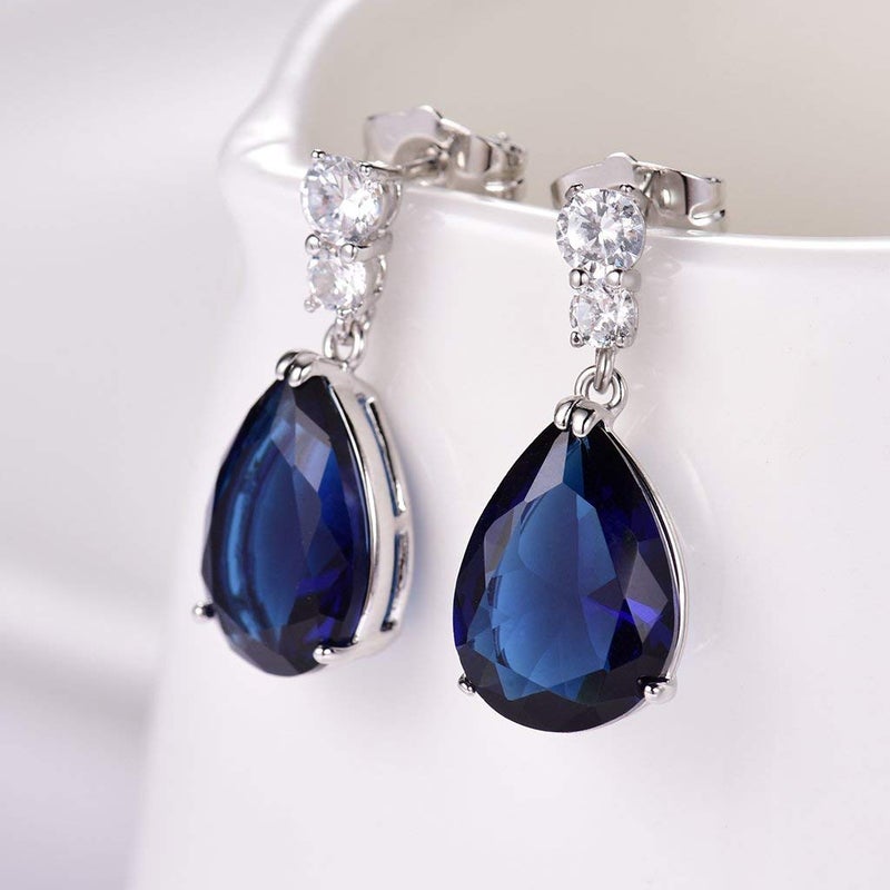 GULICX Fashion Jewellery Silver Tone Blue Zirconia Teardrop Drop Earrings for Women - Image 4